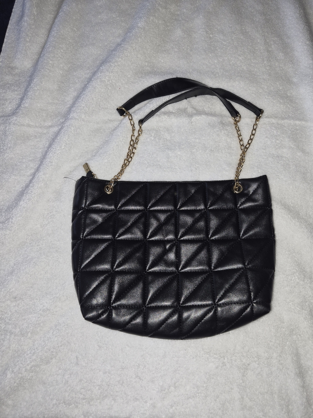 Black Quilted Shoulder Bag with Gold Chain Handles
